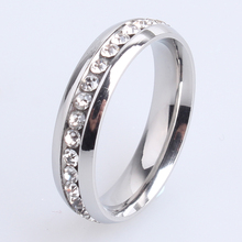 6mm cor de prata fileira única cristal 316l aço inoxidável anéis de dedo para mulheres homens atacado 2024 - compre barato