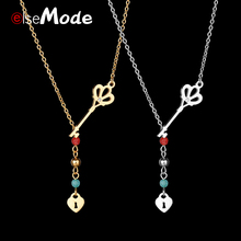 ELSEMODE Fashion Gold Steel Key Heart CZ Stone Engagement Pendant Necklace Stainless For Women Girl Friend Mother Day Gift 2024 - buy cheap