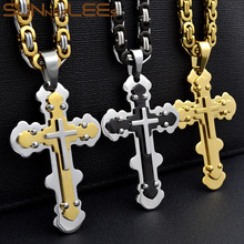 SUNNERLEES Stainless Steel Jesus Christ Cross Pendant Necklace Byzantine Link Chain Silver Color Gold Plated Men Boy Gift SP219 2024 - buy cheap
