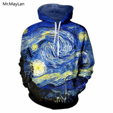 Harajuku Van Gogh Oil Painting Starry Night 3D Print Jacket Hoodie Women/Men Hipster Gothic Hat Sweatshirt 2018 Boy Blue Clothes 2024 - buy cheap