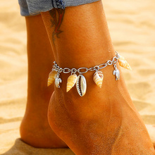 Vintage concha de metal starfish turtle pingente tornozeleiras para mulheres boêmio natural conch tornozeleira pulseira na perna praia do verão jóias 2024 - compre barato