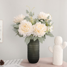 Ramo de peonías artificiales para decoración del hogar, flores artificiales románticas de peonías Rojas, blancas y rosas de Francia 2024 - compra barato