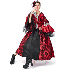 Renaissance Medieval Gothic Vampire Costumes Cosplay Halloween Ball Model Runway Costume Palace Dress Hat Petticoat Full Set 2024 - buy cheap