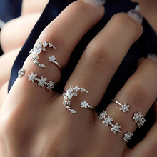 5 шт./компл. кольцо с кристаллами Луны и звезды для женщин, винтажное свадебное кольцо в стиле бохо с цветком, богемное кольцо средней длины на палец, ювелирные изделия 2024 - купить недорого