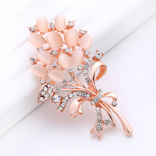 Hot Selling Fashionable Opal Stone Flower Brooch Pin Bride Women Costume Accessories Jewelry Brooch Rhinestone Pin Birthday Gift 2024 - купить недорого