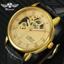 WINNER Top Brand Luxury Mechanical Watch Men Half Dial Cover Skeleton Male Watches Leather Strap Wristwatch Unique Design reloj 2024 - buy cheap
