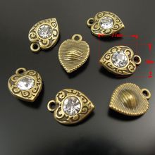 Julie Wang Alloy 10PCS Hanging Charm Retro Bronze Heart with Rhinestone Pendant Charms Handmade Fashion Jewelry 2024 - buy cheap