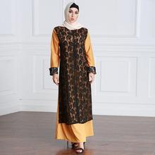 Искусственные мусульманские халаты из двух частей, женское мусульманское платье абайя для молитв, женское модное мусульманское кружевное Абая wj1320 2024 - купить недорого