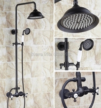Black Oil Rubbed Bronze Rain Shower Faucet Set W/ Ceramic Hand Spray &Bathroom Wall Mounted Dual Cross Handles Mixer Taps Wrs491 2024 - buy cheap