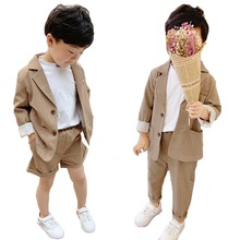 Conjunto com duas peças de blazer e calça infantil, roupas casuais coreanos para meninos e meninas, vestuário escolar para festas 2019 2024 - compre barato