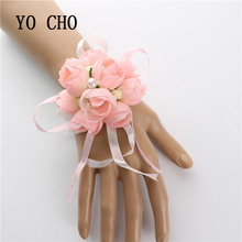 YO CHO High Quality Wrist Flower Rose Silk Ribbon Bride Hand Decorative Bridesmaid Sisters Curtain Band Clip Bouquet Festival 2024 - buy cheap