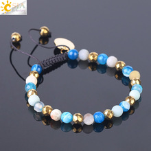 CSJA-pulsera de cristal de piedra Natural Reiki para mujer, brazalete trenzado de cuentas de amazonita mate, joyería hecha a mano de la amistad, F540, 2021 2024 - compra barato