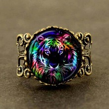 Steampunk Tiger Glass Art Ring Tiger Animal new chain jewelry gift men women 2024 - buy cheap