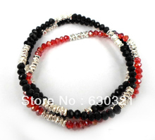 Mini pulseira de vidro brilhante, bracelete de 3 fios de vidro quadrado brilhante preto e vermelho 4mm para crianças e mulheres 2024 - compre barato
