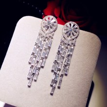 Drop Earrings For Women Solid 925 Silver Circle Tassels Luxury Cubic Zirconia Long Brincos Wedding Engagement Bridal Accessories 2024 - buy cheap