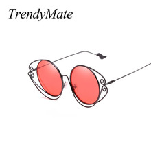 2018 NEW High Quality Elegant Round Wire Frame Sunglasses Women Gradient Glasses Shades Red Pink Blue Men Eyeglasses 1434T 2024 - buy cheap