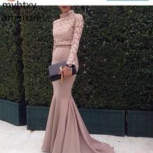 2021 Hot Saudi Arabia Dubai Muslim Plus Size Evening Dresses Mermaid Sheer Long Sleeve Lace Prom Dress Party Gown Robe De Soiree 2024 - buy cheap