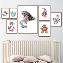 Cartoon Mermaid Girl Flower Animals Nordic Posters And Prints Wall Art Canvas Painting Nursery Wall Pictures Kids Room Decor 2024 - buy cheap