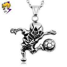 Punk Skeleton Playing Football 316L Stainless Steel Chain Charms Necklaces & Pendants Vintage Jewelry 2024 - buy cheap