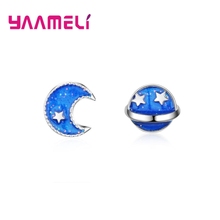 Science Blue Moon Stars The Milky Way Stud Earings for Women Girl Teenager 925 Sterling Silver and Blue Enamel Jewelry 2024 - buy cheap