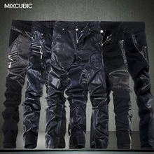 Mixcubic calças de couro masculinas, calças da moda skinny com caveira embutida para homens, casual, slim fit, calças de couro queima, 28-36 2024 - compre barato