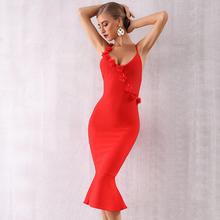 Novo verão celebridade festa bandage vestido vermelho cinta de espaguete com decote em v apliques mulheres sexy boate vestido feminino sereia vestidos 2024 - compre barato