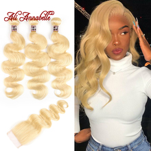 613 Blonde Bundles With Closure Peruvian Body Wave Hair Can By Dyed 613 Blonde Body Wave Bundles With Closure 2024 - buy cheap