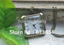 Free shipping,hot!wholesale,10pcs/lot New bronze necklace Chain lady mens Pendant quartz mini square roman Pocket Watches WP177 2024 - buy cheap