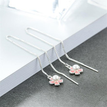 Pendientes largos de estilo nacional con borlas y perlas plateadas en plata de ley 925 con temperamento de flor Rosa SE788 2024 - compra barato