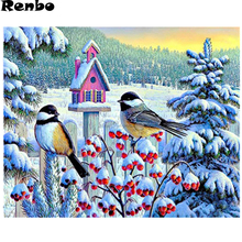 Nuevo Producto, cuentas cuadradas completas 5D, DIY, pintura de diamante, pájaro, nieve, paisaje natural, juego de bordado 3D, mosaico de punto de cruz, decoración del hogar 2024 - compra barato