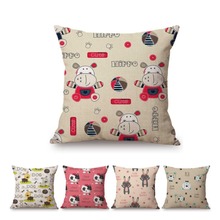 Baby Nursery Art Cute Cartoon Animals Hippo Dog Bunny  Bear Kids Room Decoration Throw Pillow Case Cotton Linen Cushion Cover 2024 - buy cheap