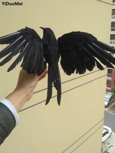 Cerca de 30x45cm asas espalhadas de espuma e penas de pássaro corvo artificial artesanato adereço de halloween, presente de decoração de jardim p2305 2024 - compre barato