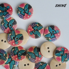 SHINE Wood Sewing Buttons Scrapbooking Round Two Holes Butterfly Pattern 15mm 50PCs Costura Botones Decorate bottoni botoes 2024 - buy cheap