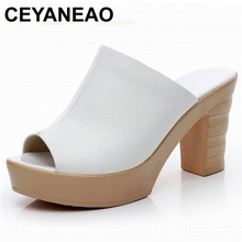 CEYANEAOSummer Thick Heels Shoes Peep Toe Women's Slippers Genuine Leather Shoes Wedges Platform Women'sHigh Heel slippers E1519 2024 - buy cheap