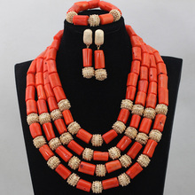 Último conjunto de colar de pérolas coral africano, conjunto de miçangas para casamento, ouro, dubai, nigeriano, frete grátis qw215 2024 - compre barato