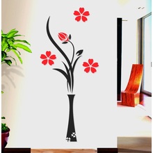 Adesivo de parede de acrílico 3d vaso de flores vermelhas, decalques de parede diy, arte mural de decoração de entrada do quarto, fundo de cozinha, decoração de parede 2024 - compre barato