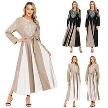 Abaya vestido feminino muçulmano bordado, vestido longo, vestido islâmico, maxi robe dubai, vestidos de retalhos, manga longa, moda árabe 2024 - compre barato