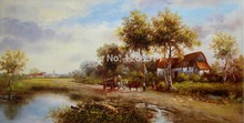 High Quality Iarts Landscape HD Print Painting River and Village Picture Painting on Cotton Wall Art For Home Decoration SMT1504 2024 - купить недорого