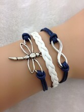 1pc Dragonfly Charm Bracelet in Silver - Navy Blue Wax Cords and Leather Braid - Friendship Gift 1731 Min order 10$ 2024 - buy cheap