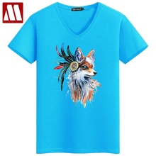 Camiseta de raposa com design criativo harajuku, camiseta de penas coloridas com estampa de animal, camiseta masculina/feminina, tops da moda de rua 2024 - compre barato