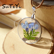 SUTEYI Charms Dried flowers Necklace Main Epoxy Natural Flower Long Necklaces & Pendants Bronze Leather Rope Chain Jewelry 2024 - buy cheap