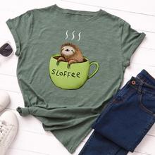 Zuolunouba Casual Clothes Summer Gray Tees Tops Girl Short Sleeve Sloth Coffee Print Harajuku Cotton Women T-shirts Plus Size 2024 - buy cheap