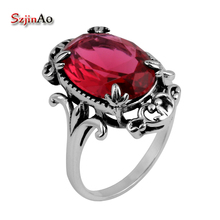 Szjinao Antiques 925 Jewelry Fashion Vintage Vitoria Women Red Ruby Rings Genuine 925 Sterling Silver Free Shipping 2024 - buy cheap