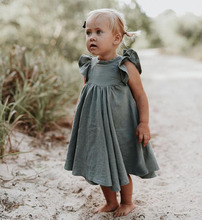 Vestidos de verão para bebês meninas, vestido de linho europeu da moda para crianças pequenas, com babados, para princesas, roupas de verão, 2020 2024 - compre barato