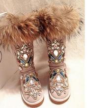 Abesire-Botas de nieve antideslizantes con diamantes de imitación para mujer, zapatos planos de plataforma, de piel, punta redonda, 2019 2024 - compra barato