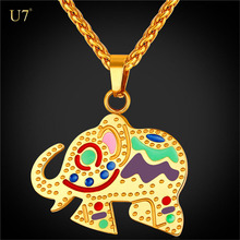 Collar de elefante de Metal con cadena de acero inoxidable para mujer, joyería colorida de la suerte, colgante de color dorado, accesorios de animales P2421G 2024 - compra barato