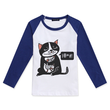 Camisa de manga comprida estampa de gato, camiseta para meninos e meninas com gola em o 2024 - compre barato