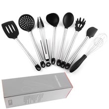 8 unids/set utensilios de cocina de silicona cuchara de cocina pala cocina espátula de silicona antiadherente pan herramienta de cocina conjunto 2024 - compra barato