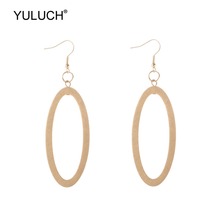 YULUCH 2019 Wooden Oval Hollow Simple Fashion Drop Chandelier Earrings Vintage African Gold Statement Earings For Women Party 2024 - buy cheap
