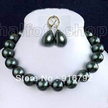 free shipping >>>>>Rare Huge 14mm south sea Black Shell Pearl Necklace Earring jewelry set AAA 18" 2024 - buy cheap